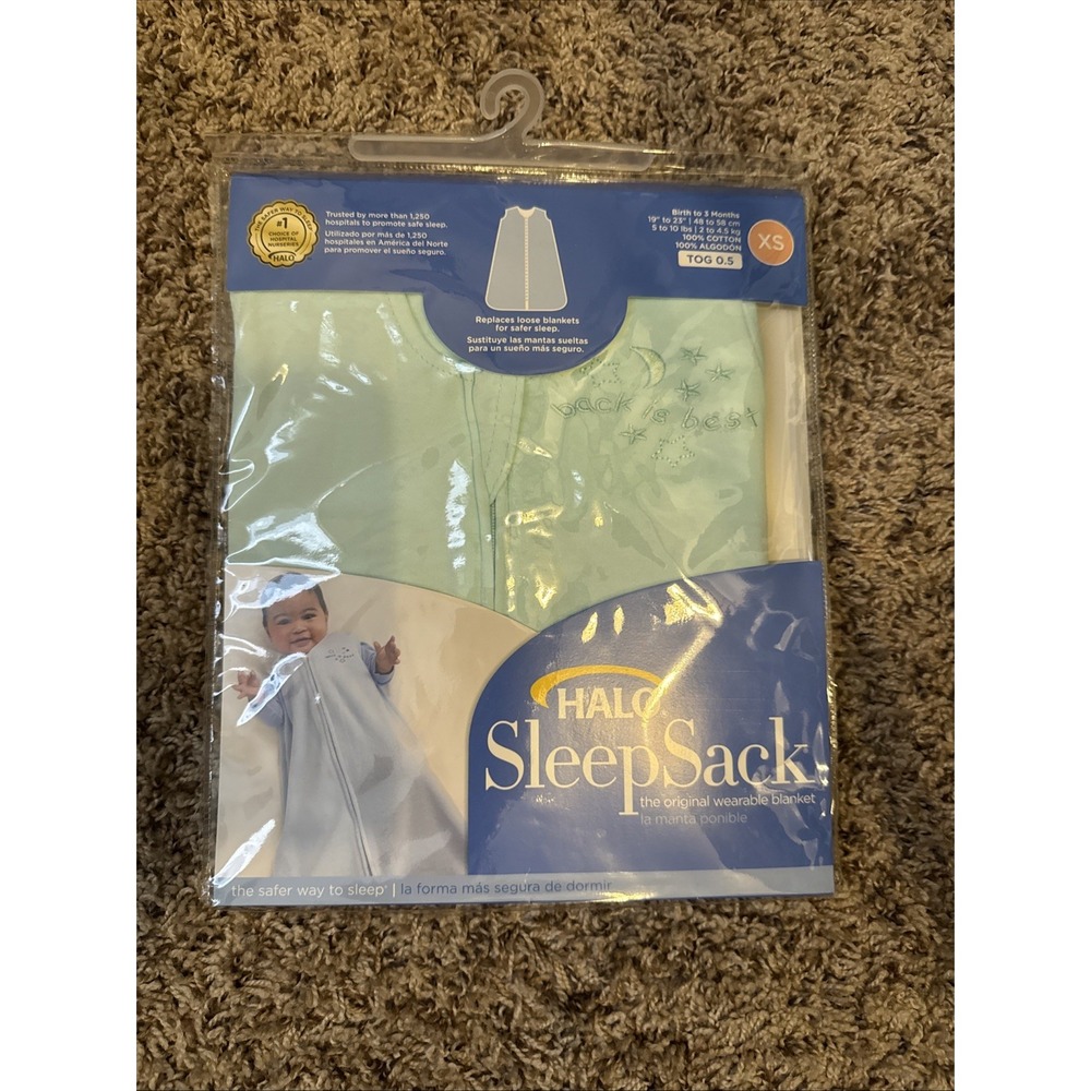 HALO Sleepsack Mint Green TOG 0.5 NB‎ 0-3M XS 100% Cotton New In Package